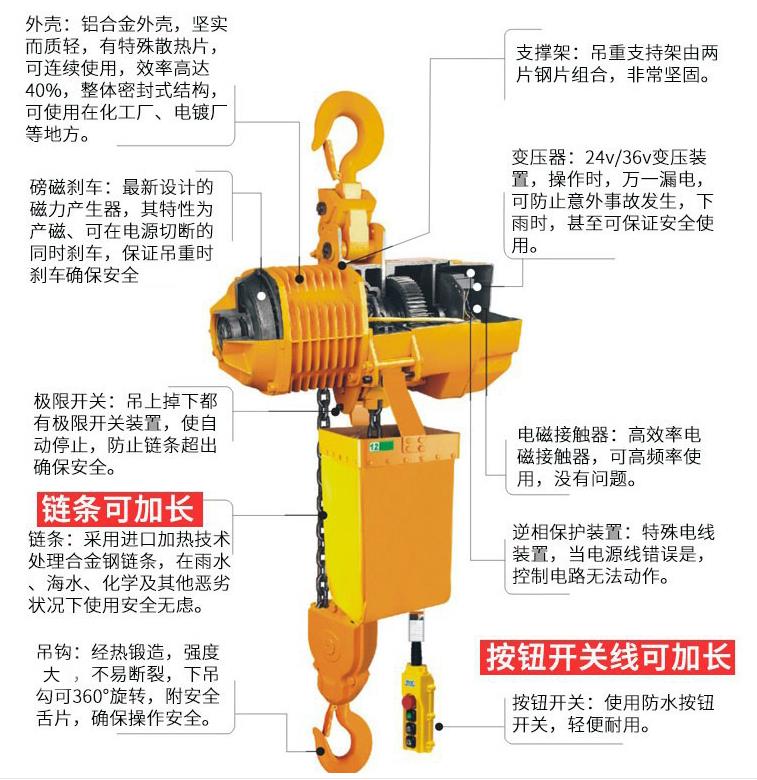 雙暢固定式環(huán)鏈電動(dòng)葫蘆，掛鉤式電動(dòng)葫蘆