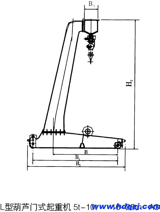 L型電動(dòng)葫蘆門(mén)式起重機(jī)側(cè)面結(jié)構(gòu)圖