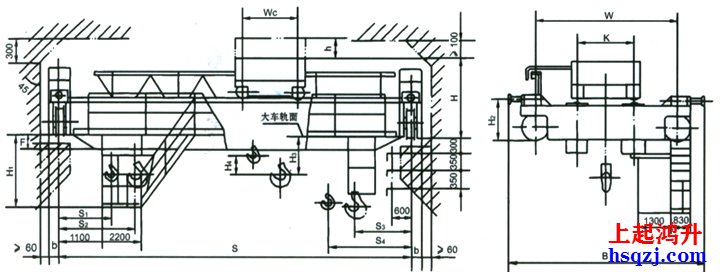 50噸雙梁吊鉤橋式起重機(jī)結(jié)構(gòu)圖