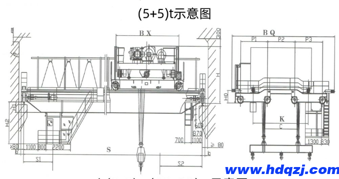 上旋轉伸縮掛梁電磁橋式起重機